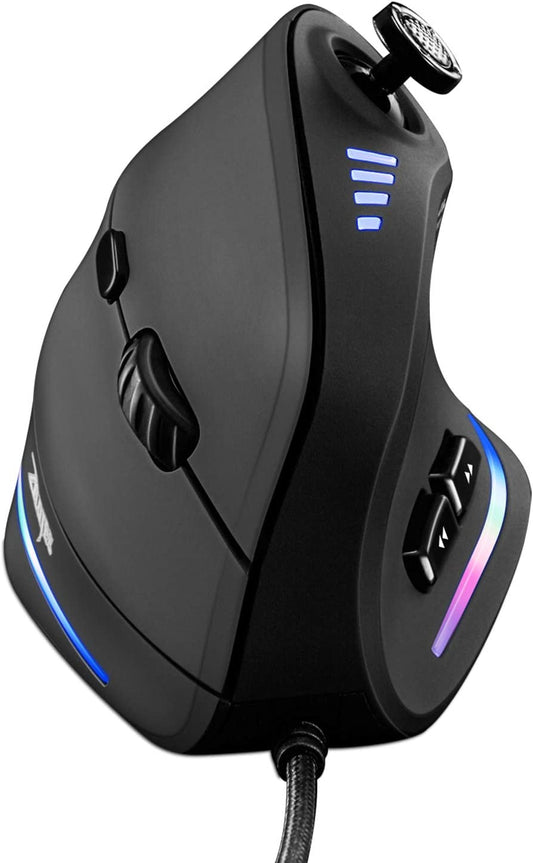 Gaming Mouse with 5 D Rocker, Ergonomic Mouse with 10000 DPI/11 Programmable Buttons, RGB Vertical Gaming Mice Wired for Pc/Laptop/E-Sports/Gamer (Black)