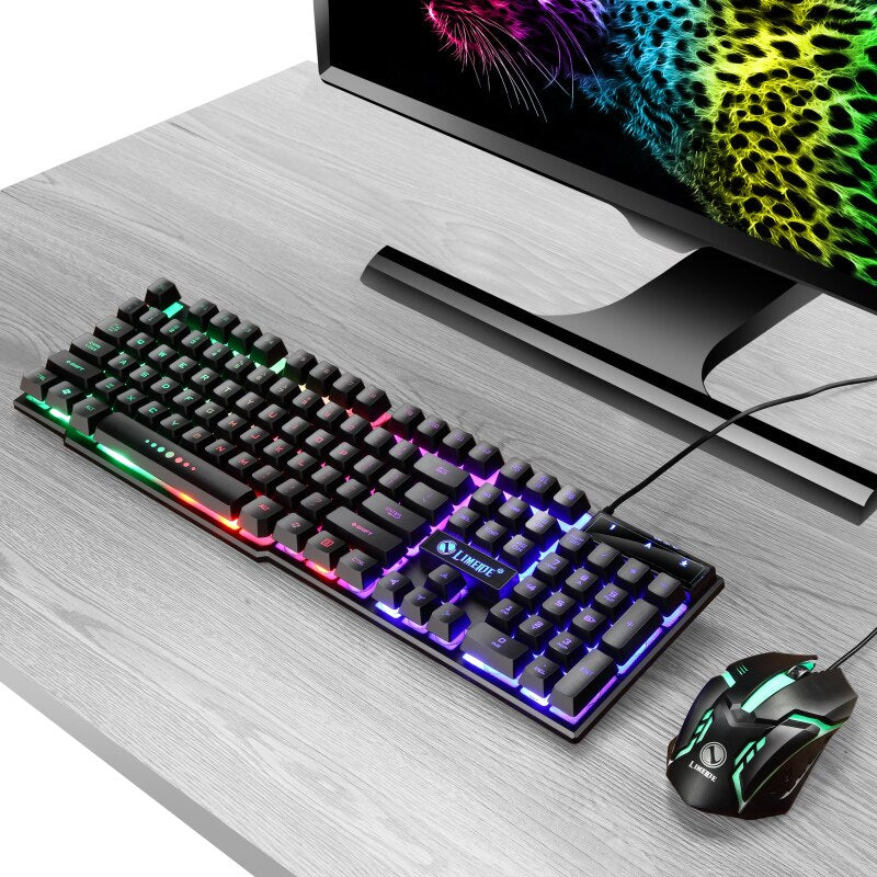 USB Wired Gaming Keyboard Mouse Combos PC Rainbow Colorful LED Backlit Gaming Mouse and Keyboard Set Kit for Home Office Gamer