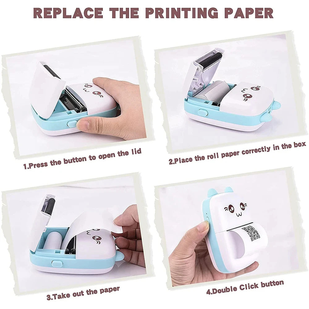 MINI Portable Cartoon Thermal Printer Photo Label Memo Study Notes Pocket Thermal 58Mm Printing Wireless Bluetooth Android IOS